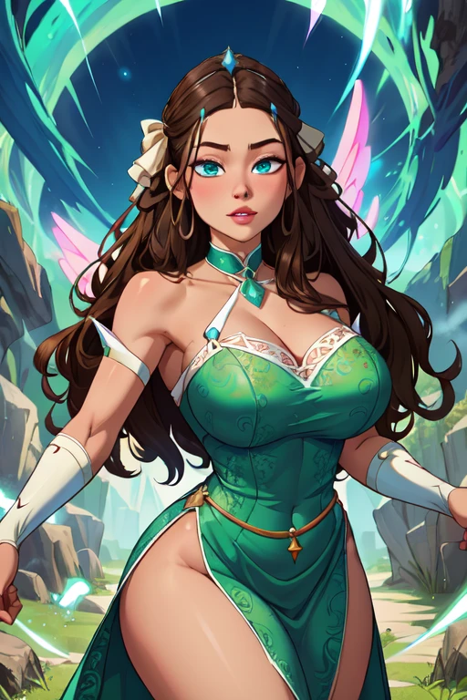 Fantasy image of Sunny Leone as a beautiful fairy, with translucent feathers, large breasts, completely naked , standinf by a stream of water, upper body, front view