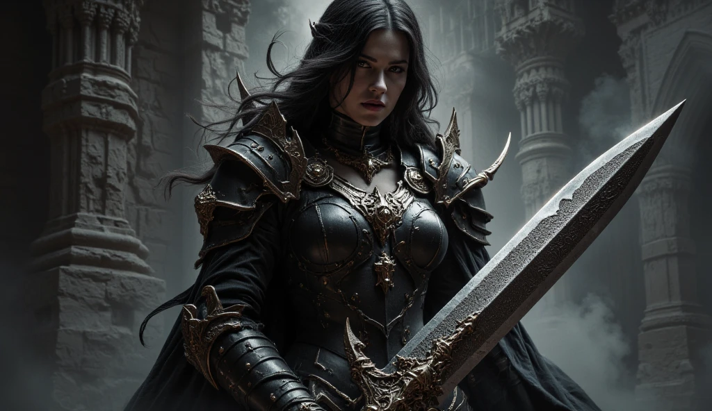 High resolution ultra detailed photography of a female necromancer with a bone scythe in her hand, female necromancer with clothes made of bones, female necromancer in a standing threatening pose looking towards the camera, photo background gloomy at night, The female necromancer's face is that of a Native American woman, face clearly detailed with red eyes