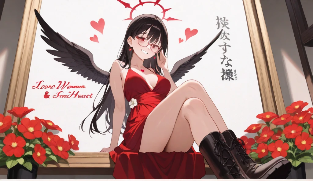 anime girl in red bikini holding a flower and a white angel, marin kitagawa fanart, anime moe artstyle, rin tohsaka, seductive anime girl, official artwork, loli, official art, mai yoneyama, anime goddess, hana yata, senna from league of legends, by Kose Kanaoka, nishimiya shouko, zerochan art