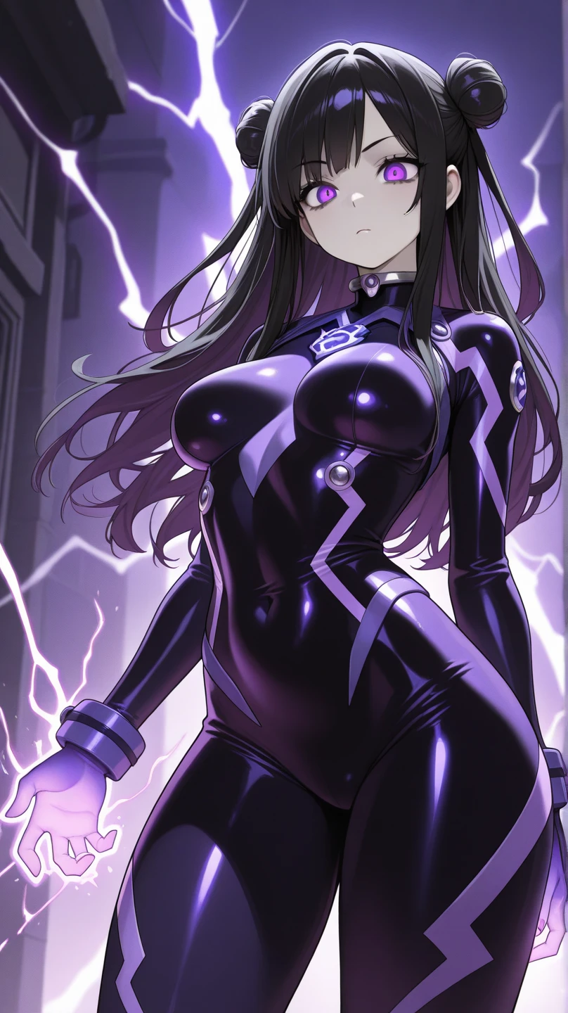((beautiful anime girl with a perfect athletic figure, beautiful breasts and hips, all completely black, Eyes glow purple , very angry epic evil stance she is bursting with purple energy and purple lightning everywhere, she's furious, there's a purple aura around her)), ((in detail down to the smallest detail, ultra graphics 8k, Best quality))