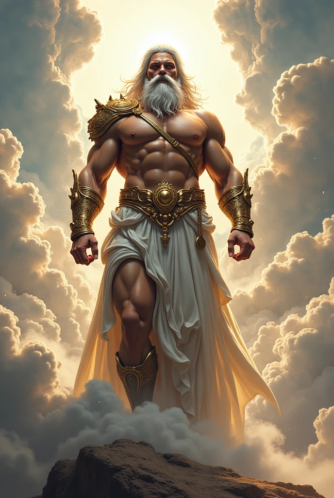 A teenage god with blond hair and white skin, This god has enormous muscles, muscles so big that they make his head look small compared to his body. His shoulder muscles are so big and inflated that they seem to surround his head and make it look small.. Her legs are more muscular and huge, they are twice as long as those of a normal body and these are three times as large and muscular compared to those of the torso and shoulders..