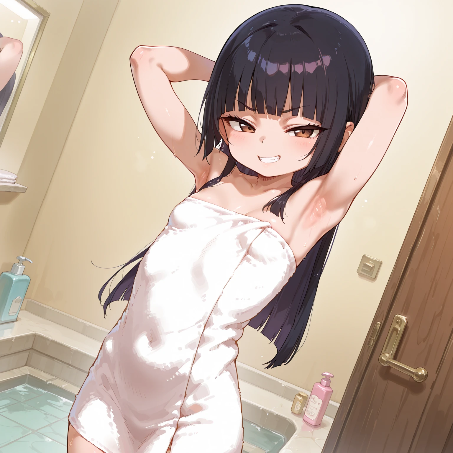 of her, mischievous grin , Perverted , numa pose sexy, taking the dress and showing the panties , Making a heart with your hands , slightly smaller ears