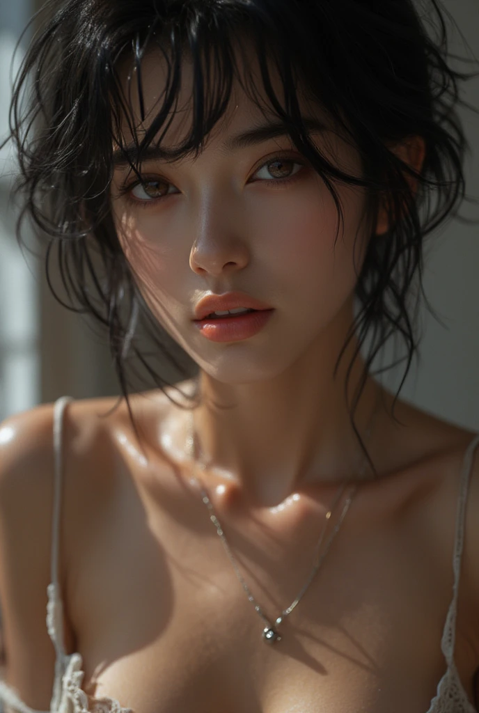 (Cinematic tones)(The film is in a cool gray tone)(Wet clothes:1.9),(Get wet all over your body:1.9),Top image quality, tmasterpiece, 超高分辨率, (Fidelity:1.4), photore,deluge, stunningly beautiful woman, (Sorrow), white shirt, dim murky lights, shadowy, Desperate, Pity, Pathetic, Cinematic, Tears, tear drop, (ripped clothing:1.5), (Wet clothes:1.4), bare shoulders, Real rain, wetting hair