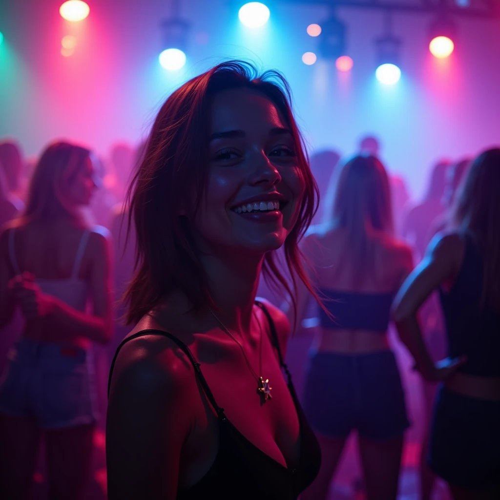 ((best quality)), ((masterpiece)), (detailed), perfect face, Realistic image of a 14 year old girl taking salsa or bachata classes in a dance studio, smiling, dancing, diversion, vivid colors, editorial image, whole body, well lit, (cowboy_shot)