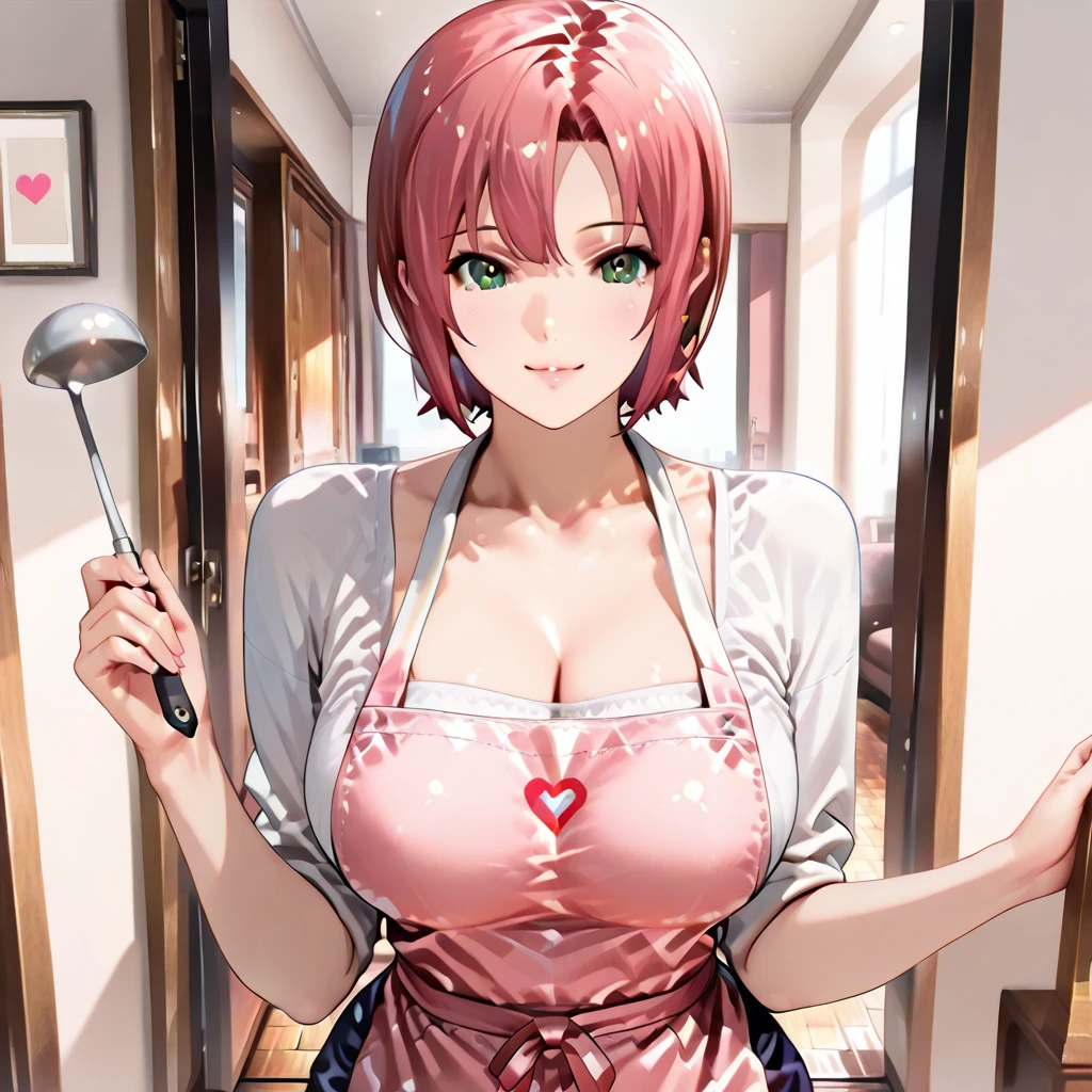masterpiece, highest quality, very detailed, 1 girl, Anime - stylized illustration of a woman in a pink dress and holding a knife, Spy x Family Anya, marin kitagawa fanart, beautiful and seductive anime woman, cooking, misato katsuragi, very detailed fan art, seductive anime girl, in the kitchen, comic strip, 4k manga wallpaper, hyuga hyuga, High-definition official artwork, ; visual novel