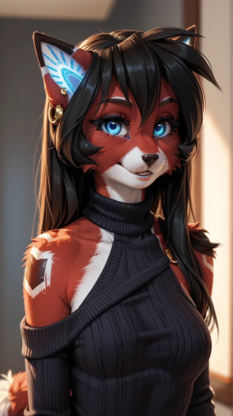 1 girl, beige fur, fox girl, medium breasts, , portrait, simple background, (furry:1.5)