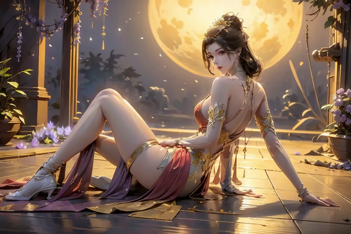 a beautiful asian girl, ahri, with orange eyes, blushing, long eyelashes, beautiful eyeshadow, goddess-like, korean, beautiful detailed legs, realistic, masterpiece, highest quality, best image quality, 8k, perfect anatomy, cinematic lighting, detailed facial features, delicate skin, intricate hairstyle, elegant pose, vibrant colors, photorealistic