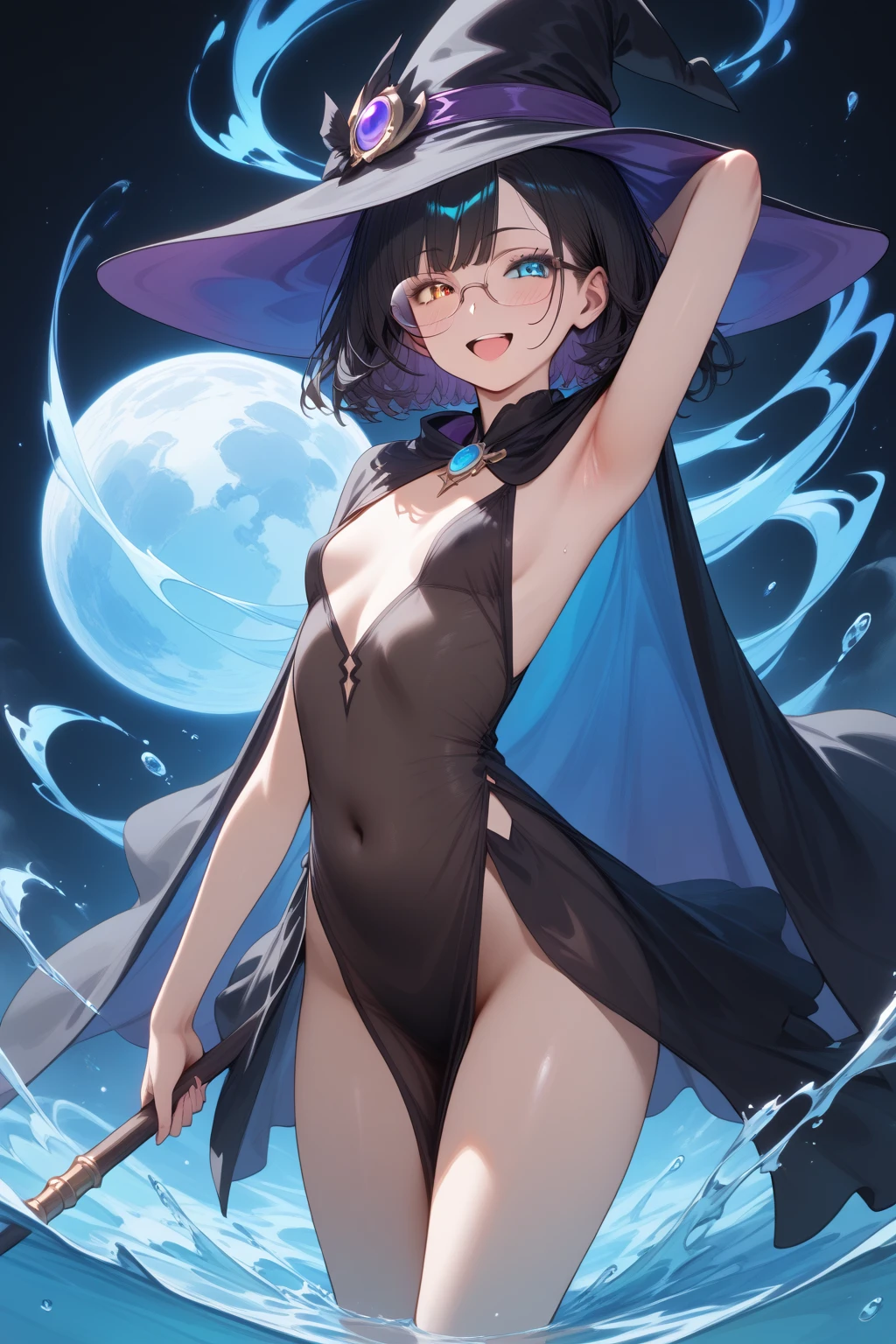 深夜の東京の公園のベンチでMasturbationをするMasturbationしているnakedのOL、She has a short bob with a dark lob of hair and wears a large black witch hat with sapphire jewelry.、A few star creams、Beautiful starry sky、Beautiful night view、large and black witch's hat 、Small breasts、Small breasts、全naked、naked、Masturbation、Masturbation、I can see her breasts, navel, vagina, clitoris and labia majora.、一糸纏わぬnaked体、M-shaped legs、Spreading her pussy with her fingers、Open up、R18 Illustration、I can see her breasts, navel, vagina, clitoris and labia majora.、