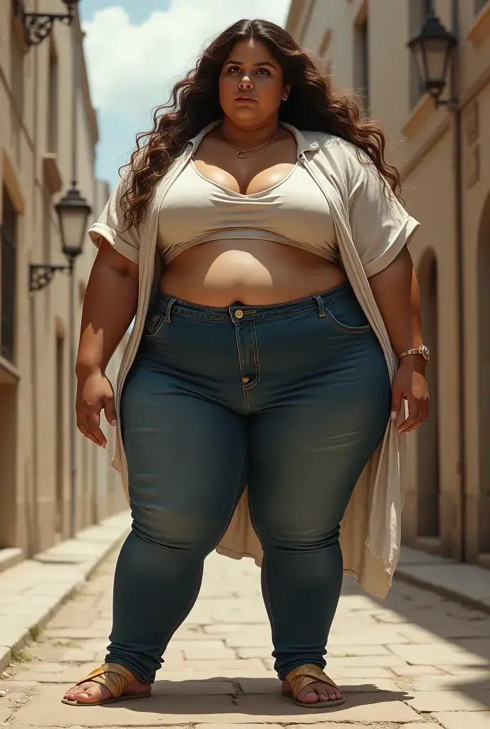 Indonesian woman, thick body, cold atmosphere , thick cheeks , full body , random pose, wavy short hair , thick hips, 40 years old , slightly fat arms , slightly fat belly , thick thighs pants, wearing bracelet ,wearing huge diamond necklace , watch , hena art on her skin, dark clothes , voluptuous and arousing, portrait shot, curvy model, voluptuous body, wonderful .