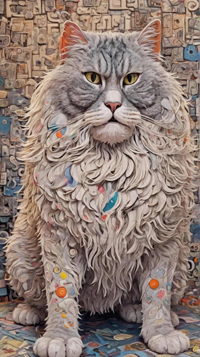 In individual Comic-Style: All in extreme 3D, in full body, all in extreme spirals, all in extreme fractals. The original Persian cat with beautiful big eyes and a beautiful comic face, in complete full body. Expressionist abstract masterpiece by Dali depicting a jumble of Persian cat bodies in a new and completely original way, perfect composition, highly detailed, overloaded, very emotional yet funny, textured, layered, 8k, eyes, paws. Action painting, dramatic yet confident, in Picasso's and Leonardo da Vinci's art in a mix, all in 3D, all in hyper-rendering, all in 1× zoom out in 3D in 3K, masterpiece, ray tracing, illustration, Ghibli-style colors, pixel richness, pop art, Unreal Engine,
