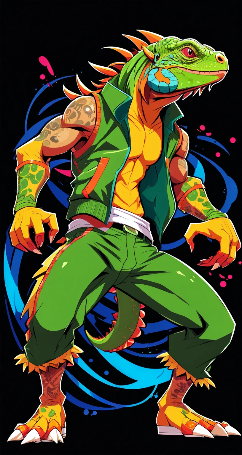 Shenron style fighting game, Hip-Hop Style, t shirt design, flat-colors, vectorial art,  ((black backdrop)) . dynamic, Vibrant, full of action, detailed character design, reminiscent of fighting video games