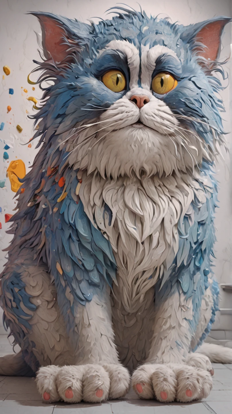 In individual Comic-Style: All in extreme 3D, in full body, all in extreme spirals, all in extreme fractals. The original Hippie Persian cat with beautiful big great eyes and a beautiful hippy comic face, in complete full body. Expressionist abstract masterpiece by Dali depicting a jumble of a Comic Persian cat bodies in a new and completely original way, perfect composition, highly detailed, overloaded, very emotional yet funny, best textured, layered, 8k, eyes, paws. Very Ultra Action painting, dramatic yet confident, in Picasso's and Peter Gric's art in a mix, all in 3D, all in hyper-rendering, all in 1× zoom out in 3D in 3K, masterpiece, ray tracing, illustration, Ghibli-style colors, pixel richness, ultra best pop art, Unreal Engine, ultra funny, Filmische Beleuchtungseffekte, Film, Op-Art,