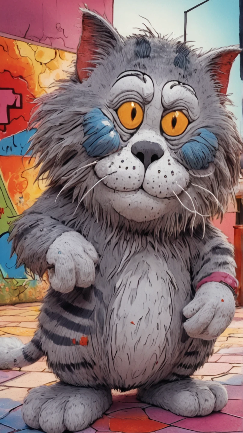 In individual Comic-Style: All in extreme 3D, in full body, all in extreme spirals, all in extreme fractals. The original Hippie Persian cat with beautiful big great eyes and a beautiful hippy comic face, in complete full body. Expressionist abstract masterpiece by Dali depicting a jumble of a Comic Persian cat bodies in a new and completely original way, perfect composition, highly detailed, overloaded, very emotional yet funny, best textured, layered, 8k, eyes, paws. Very Ultra Action painting, dramatic yet confident, in Picasso's and Peter Gric's art in a mix, all in 3D, all in hyper-rendering, all in 1× zoom out in 3D in 3K, masterpiece, ray tracing, illustration, Ghibli-style colors, pixel richness, ultra best pop art, Unreal Engine, ultra funny, Filmische Beleuchtungseffekte, Film, Op-Art, in totaly Hippie-Style,