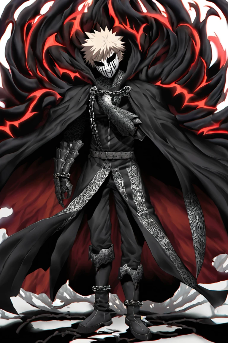 young woman, The Dark Knight, Long Black Robe, Angular Armor, creepy full face helmet, long chain mail to the knees, grim gloves and shoulder pads