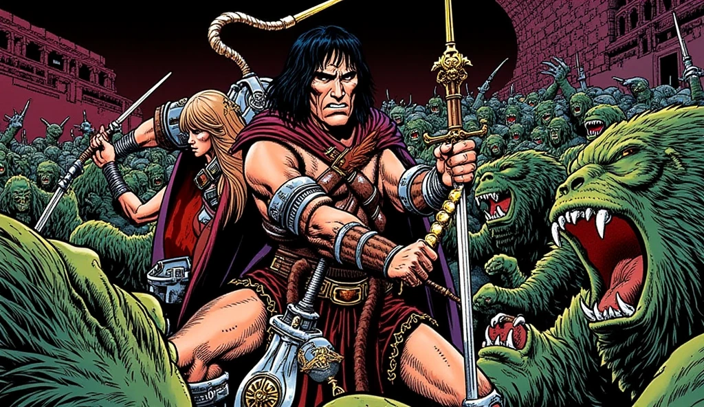 imagem arafada de um grupo de pessoas com armaduras e armas, arte da capa dos quadrinhos, inspirado em Clyde Caldwell, ( Arte Fitzpatrick ), ( ( Barclay Shaw ) ), inspirado em Joe Jusko, Directed by: Clyde Caldwell, inspirado por Rob Liefeld, Directed by: Rob Liefeld, de berserk, Arte de RPG, Joe Unha, Arte de fantasia dos anos 8 0, diabo