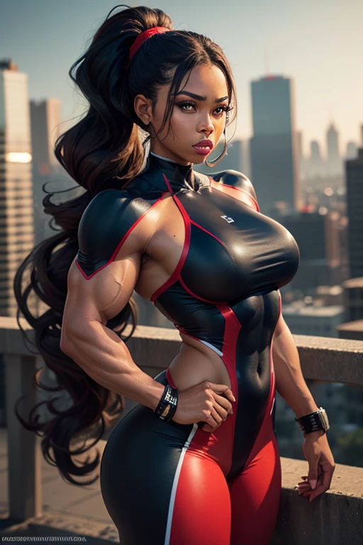 A black American woman with fabulous curves, with naturally formed and secure breasts, for a more voluptuous and attractive bust, thick thighs, effecting a shouryuken of ryu from street fighter 2, 3d render in 8k, best quality, masterpiece, nikon, realistic light and shadows, 8k, ray tracing, NVIDIA, unreal engine 5