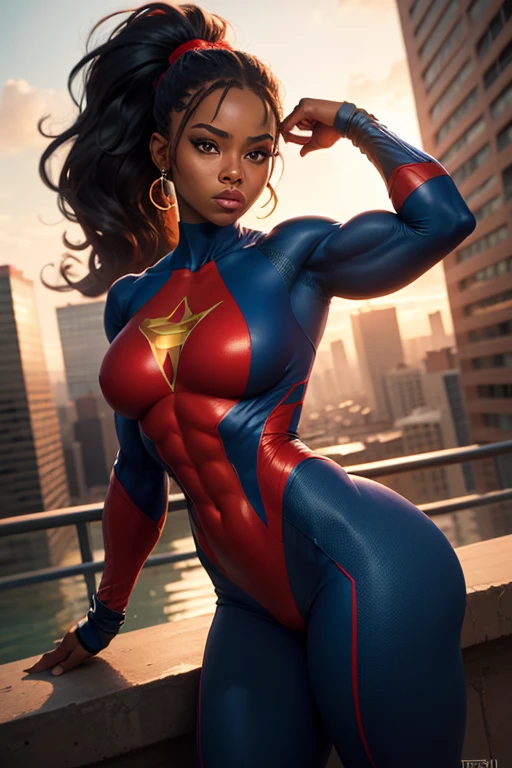 1female,41 years old,MILF,A MILF,mature,plumw,extremely large bosom ,Pornographic exposure, solo,(Background with:stadio) She has short black hair,bobo head,Station,seen from the front, hair straight, mostly cloudy sky,(((tmasterpiece),(Very detailed CG unity 8K wallpaper),best qualtiy,cinmatic lighting,detailed back ground,beatiful detailed eyes,Bright pupils,(Very fine and beautiful),(Beautiful and detailed eye description),ultra - detailed,tmasterpiece,)),facing at camera,A high resolution,ultra - detailed),revealing breasts,Bare genitalia, Bulge,legs are open,Raised sexy,Camel toes,Flushed complexion,Open-mouthed,frontage,us airforce,Aviator,(Wearing:Track and field suits,Black pantyhose)Superman uniform
