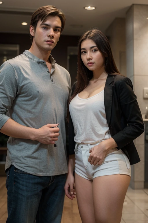 Couple consists of a young naked naughty girl and naked old bald man, both are descent mixed from sundanese and javanese, the girl is an Indonesian slim georgeus tiny naked girl 19 years old, the man is Indonesian adult macho man 55 years old that having good looking erection circumcised round shape tip penis and hanging double scortum, they are loving each other, both are standing full naked holding and touching their genital each other want to doing hot sex, very detail, very realistic, very natural, man's body biger than the girl's body, both are horny, the girl face is as very wanting to having sex now, the girl grabing and shaking man's penis, both near to orgasm and ejaculated,