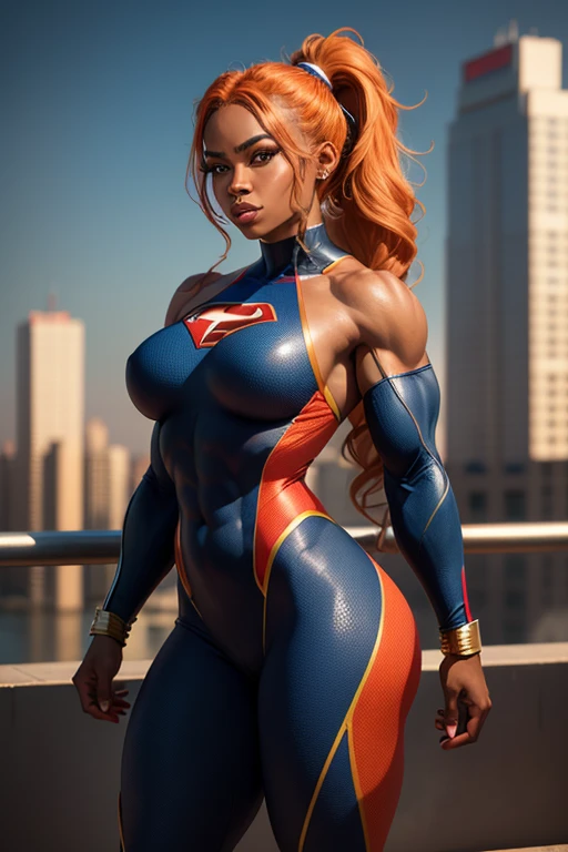 (melhor qualidade,4k,8k,alta resolução,masutepiece:1.2), (mulher negra, Ebony ball, 30 anos), cintura fina, (bunda enorme), (BBW), (Sagging Tits: 1,5), cabelo afro, (red hair), (caminhando na rua), ( sexy bright leather Superman dress Costume), sexy, sensual, hot, sorridente, (Sagging Tits: 1,5), decotes, bunda enormes. (do lado), (perfect hands), (full body photo).