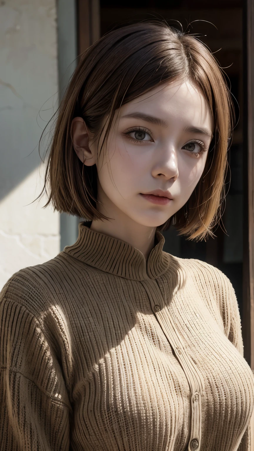 pureerosface_v1:0.3, best quality, photorealistic, 8k, high res, full color, 1girl, woman, 20 years old woman, (skindentation), (portrait:0.6), trees, park bench, daylight, ((park background:1.52)), full color, ((necksweater:1.68)), looking at viewer:1.8, (1girl eyes looking at viewer:1.55), (short-length hair, brownhair, partedbangs:1.45), (bokeh), <lora:AAG-nashiko:0.7>