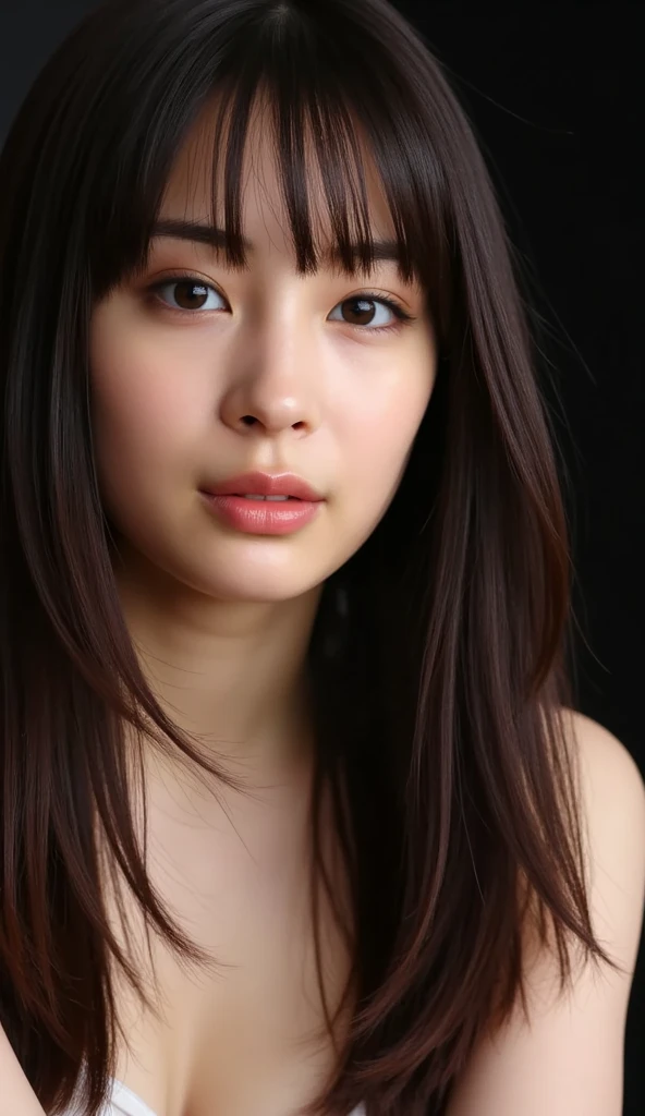 masterpiece, highest quality, 8k, 20th Generation, Big Breasts, cute, alone, sad, cute, Girlish, cute、Delicate girl, Pure beauty,  RAW Photos, Professional photography, Portraiture, Soft Light, Professional Lighting, Backlight, Head to knee photo, avert your eyes, Sophisticated, Film Grain, (Round face、Young Face、Thin eyebrows、Thin lips:1.0), Floating Hair, beautiful, Flowing hair, bangs, White blouse、pastel cardigan、(Big Breasts:1.2)、The chest is slightly visible、Micro Mini Skirt、Voluptuous thighs、dolly make、Heterochromia iridis、Left and right eyes are different colors、Midsummer sky、Cumulonimbus、Summer beach