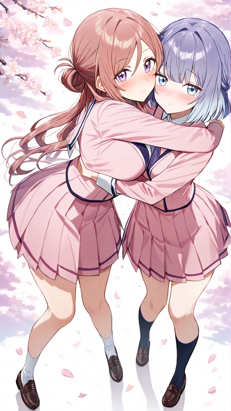 2 girls ,(old high quality) ,Yukinoshita Yukino , Yuigahama Yui , waltz dance , school uniform,(check skirt),(check skirt捲れる),thighs,(white panties),(pink panties),
