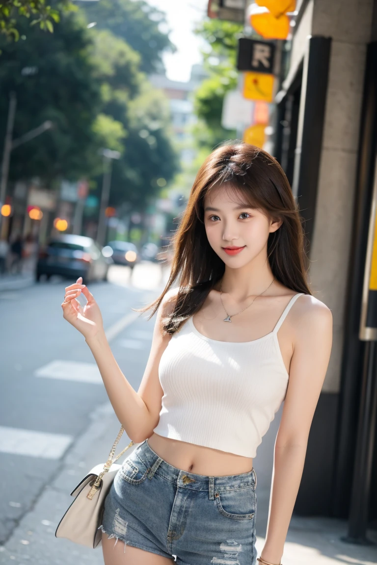 1. Japanese women, Leaning against a wall, , alone, White pants, White blouse, White jacket, Long Hair, belly button, Red eyes, Off the shoulder, collar, smile, jewelry, Looking at the audience, Earrings, Open your clothes, Blonde, Split, Grin, diaphragm, Exposing shoulders, clavicle, No sleeve,Large Breasts、Cleavage