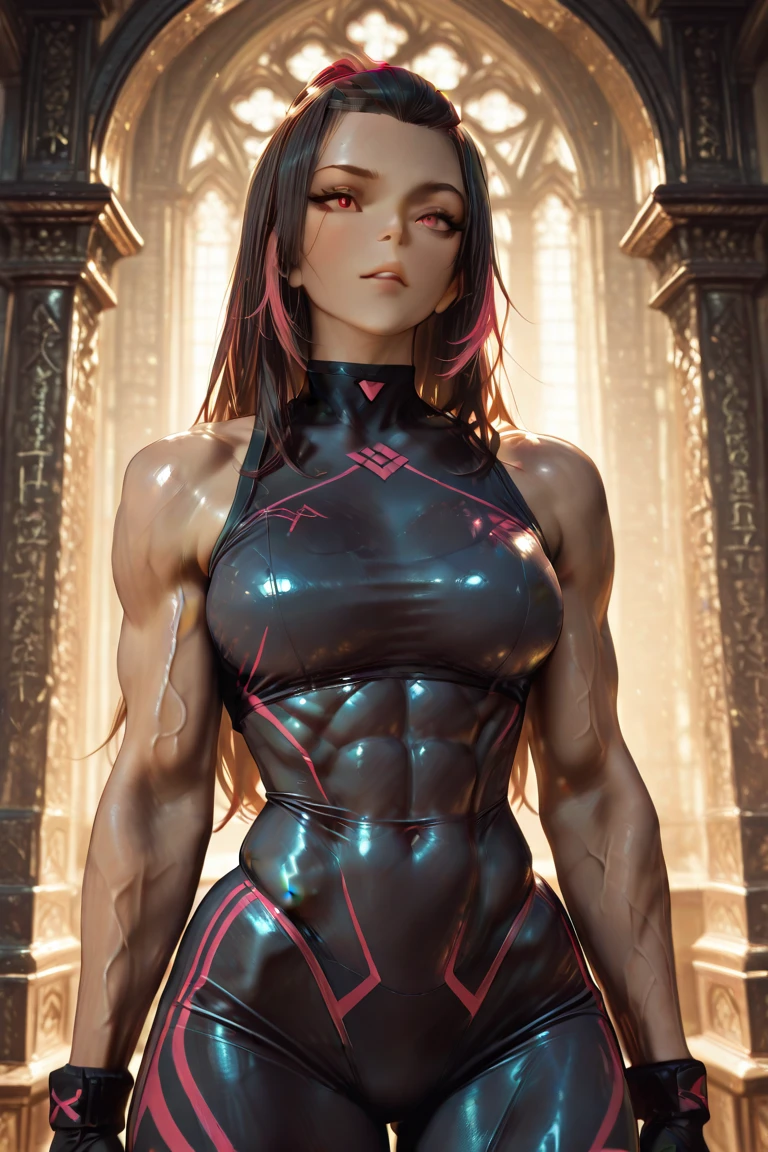 (best lighting) , (Extremely complex and detailed) , 4K unified, (Super detailed CG: 1.2) , (8k: 1.2),(The original), (masterpiece) , (best quality),(masterpiece:1.4),Anime-like high quality,(masterpiece),masterpiece, Super clear picture quality,clearer than,(delicate face)best quality, absurd,((Master of Peace, 4K, 8k, Yes, high resolution))1个girl, female student,She was in the garden,Ten strong abdominal muscles,stand up,exposed abdomen, Dense, raised veins on the arms,spring, boots, Perfect body, silver long hair, dynamic poses,legs exposed,Strong leg muscles ((bodybuilder:1.5)),spring Garden,(beautiful bass),(girl),(woman),(((Upper body:1)))Wearing a shiny black latex slider suit,Hide skin、Shiny Black Latex Slider Set、upper part of body