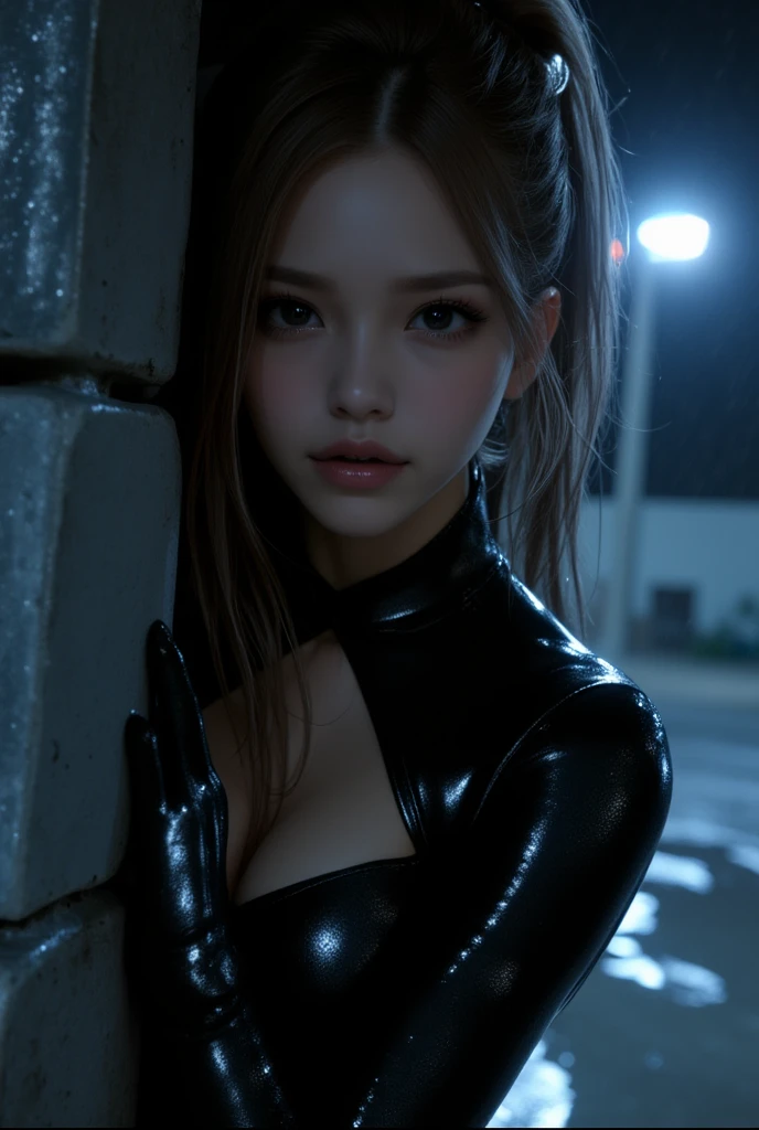 (((((Best Quality, 8K, 32K, masterpiece, 1.2)))),{{solo}},((nsfw:1.5)),{{{Model: GirlfriendMix_v1:1.5}}},((perfect beautiful face:1.5)), slender body, arms behind back, bound,full bodysuit, (covered nipples:1.2), black blindfold, blindfold, cloth gag,clenched teeth, frogtie, gag, gagged, improvised gag,latex, (shiny clothes:1.2), dildo, vaginal dildo, inserted dildo into pussy,love juice, leaking pussy juice from pussy,
