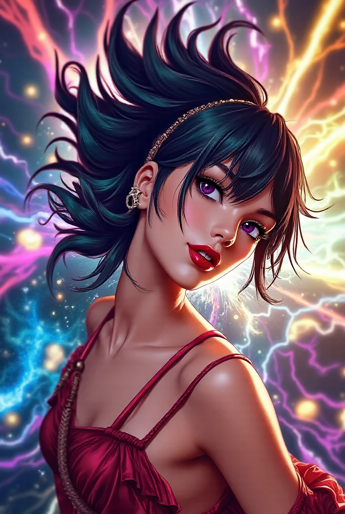 (masterpiece, high quality, Detailed CG 8k wallpapers and beautiful illustrations) The most beautiful and sexy storm goddess: dark, Thin, curls, 17 years old, heterochrony, (main character).