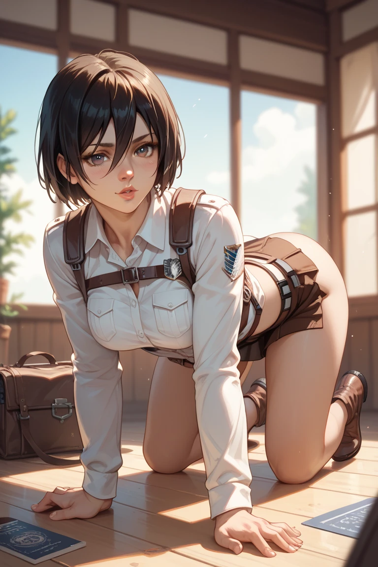(best quality,4k,8k,highres,masterpiece:1.2),ultra-detailed,realistic,photorealistic:1.37,detailed eyes,beautiful detailed lips,pale.mikasa ackerman in crop top and shorts, perfect figure, attractive rounded breasts, naughty smile, fit waist show, attractive cleavage showing , little abs, fit waist showing, naughty expression, crop top and jean, two girls in bed, attractive ass, hot ass, perfect rounded breast, showing hip, naughty smiling, in the bed, attractive cleavage showing, fit waist showing ,two mikasa in cropped top smiling and pressing each other and showing ass, two girls in shorts, little abs, short hairs, seductive poses, laying in bed on top of each other, laying in bed on top of each other