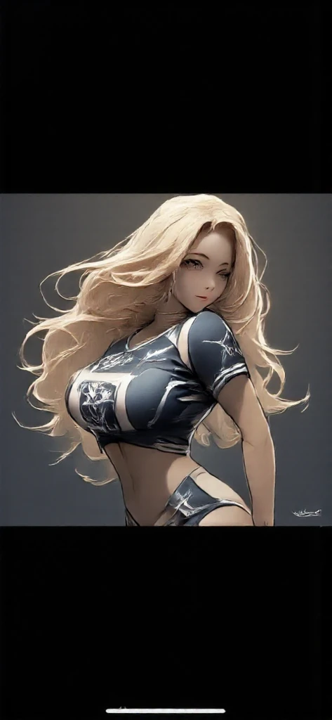 (Masterpiece: 1.4, Best Quality), (Intricate Details), Unity 8k wallpaper, super detailed, beautiful and beautiful, perfect lighting, (1 girl), (blonde hair, black eyes, big breasts), dynamic pose, dynamic angle, lipstick, big breasts, detailed background, realistic, solo, perfect detailed face, detailed eyes, highly detailed, blush, hair accessories, smile, (white short-sleeved shirt, no underwear, open shirt, exposed inner breasts: 1.5), exposed navel, (ultra-short pleated skirt:1.5), thin waist, big ass, (Long wavy, curly, long wavy), long hair, femininity