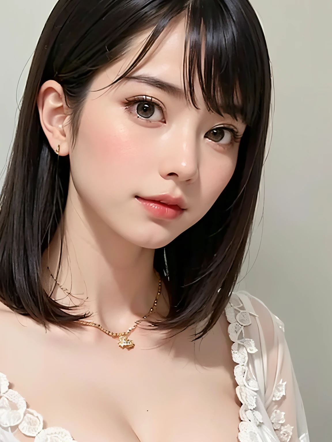 (8K, RAW photo, highest quality, masterpiece: 1.2), Super detailed, super resolution, (genuine, genuine photos: 1.37), portrait, High-definition RAW color photo, professional photos, 非常に詳細で美new, very detailed, 8k wallpaper, amazing details, huge file size, official art, very detailed CG Unity 8k wallpaper, very detailed beautiful girls, very detailed facesHighly detailed eyes, Very fine skin, very detailed fingers, very small nose, very detailed detailed mouth, perfect anatomy, detailed background, Fine clothes,20th generation, cute girl, genuineistic body, white skin, glowing skin, (dull bangs: 1.2), smile, cute, like々new, cute face, genuineistic face, delicate eyes, sagging eyes, fashionable clothes、tight costume、 (悲new表情), ((sexy and dynamic pose)), necklace, earrings, looking at camera, Contrapos, dynamic lighting, G cup breasts,big breasts、I can see the cleavage、whole body、shortcut
