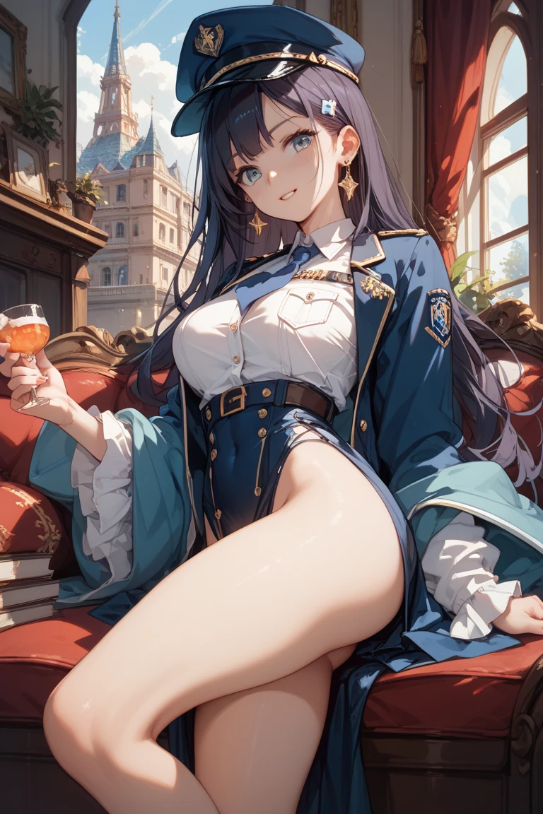 (Masterpiece, Highest quality: 1.2), (High resolution: 1.1), (Highest quality), (Master&#39;work), In-person audience, Dynamic Angle, null, cloud, (1 truck, Focus Only: 1.4), cute, ornament, (jewelry: 0.75), (blush: 0.9), (strap: 0 .9), barefoot, living room, sofa, window, curtain, Speckled sunlight, Potted plants, table, cupboard, Bookshelf, lamp, Ahoge, (shawl, Long Hair, Ruby Hair, Blue inner hair, Shiny Hair, Shiny skin: 1.1),
