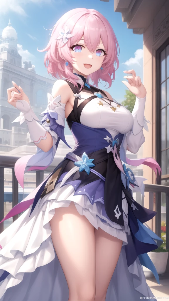 masterpiece, top quality, detail, 1girl, solo,pink eyes, short hair, blue hair, medium breasts, light smile, hair ornament, close-up, slim legs, long legs, pink panties, lolita_fashion,
