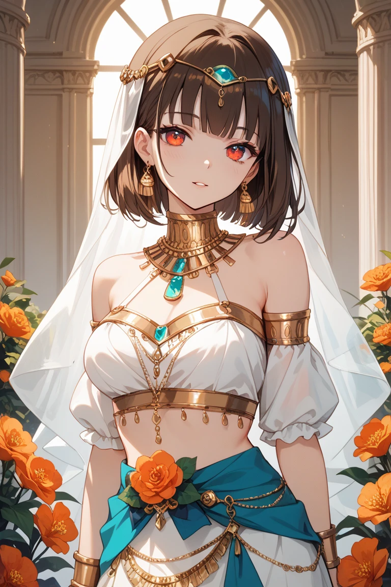 (Fraction_9,Fraction_8_Direction_7_up),1 a woman,(((bust))),Wearing belly clothes、Wear a veil、Ancient Greek musical instrument lyre,Arrafi woman,skin,Brown eyes,Black hair,Gu Weiss