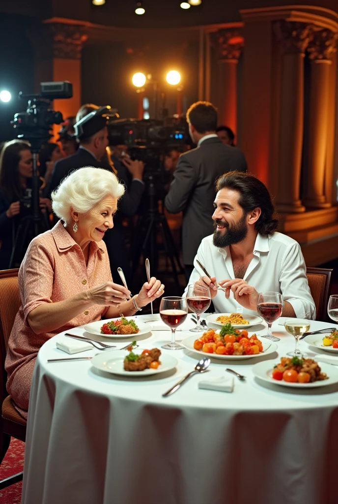 A surreal scene set in the classic set of the Argentine television
