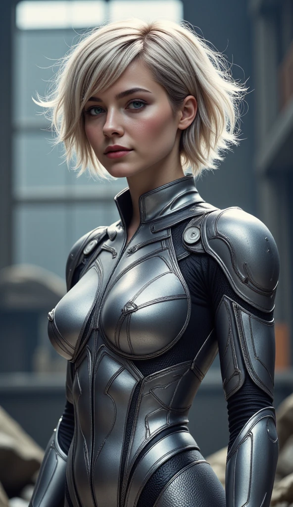 (skin dents:1.5), realistic, realistic, (masterpiece:1.5), concept art, intricate details, very detailed, realistic, octane rendering, 8k, unreal engine, dynamic pose, highest quality, High resolution, (realistic face:1.1), (hyper realism:1.1), ((full_body)), perfect eyes, (shiny skin: 1.2), (((hairstyle))), (((perfect hands)) ), (Very detailed background), ((dynamic background) ), ((sun)), (light), ((1 girl)), good looking, robot (((Shiny mechanical shape))), ((fine eyes, high quality eyes, high quality face)), (very complicated dress), short blonde hair, sun, sunlight, ((dramatic)), amazing, Depth of the bounds written, Bokeh, 4k, gothic, Ash, particle