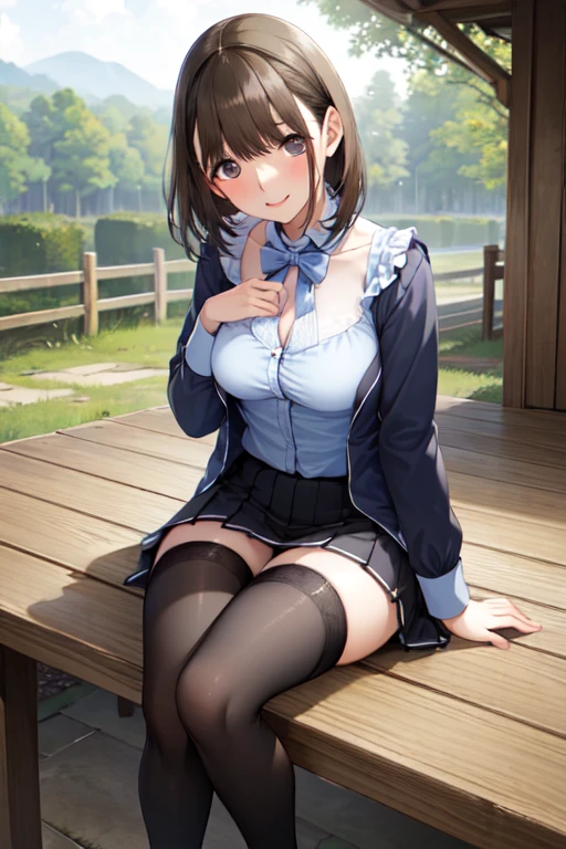 (Very detailed,masterpiece, highest quality:1.2), (High resolution, 8k RAW photo, Realistic, Clear focus), (Natural light, Fabric Shading), throw, Mature Woman, 26 years old, (Mature Woman:1.5), ((topless:1.8,Nipples,Side Ponytail)),sexy, lay hands on others'cheek, smile, Medium Long Hair, Hair above one eye, Asymmetrical Hair, Half Up Hair, Straight hair, Brown eyes, sit,Beautiful Eyes,fine grain,Detailed face, Written boundary depth, Bokeh, (Correct Anatomy, Ideal body type,Correct toes,), (((pantiesが見えてるよ,Please lift your skirt,Black rabbit ears、Check skirt、A bow tie,cuffs,garter belt,panties,Put your hands in your panties,))),彼女のpantiesが見える,Spread your legs,garden, Outdoor,(View your viewers),A bow tie,cuffs