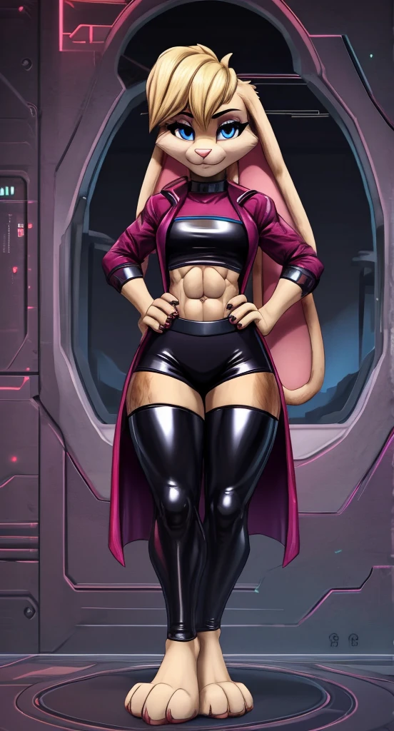 side view, grey background, solo, 1 girl, (white and gold bodysuit), very long hair, pink hair, angry, brown eyes, earrings ((tiny waist: 1.6)), ((thick thighs)), (full body), dark skin, storm from x-men, tiny waist, detailed face, full body, standing straight, looking to the left, big breasts