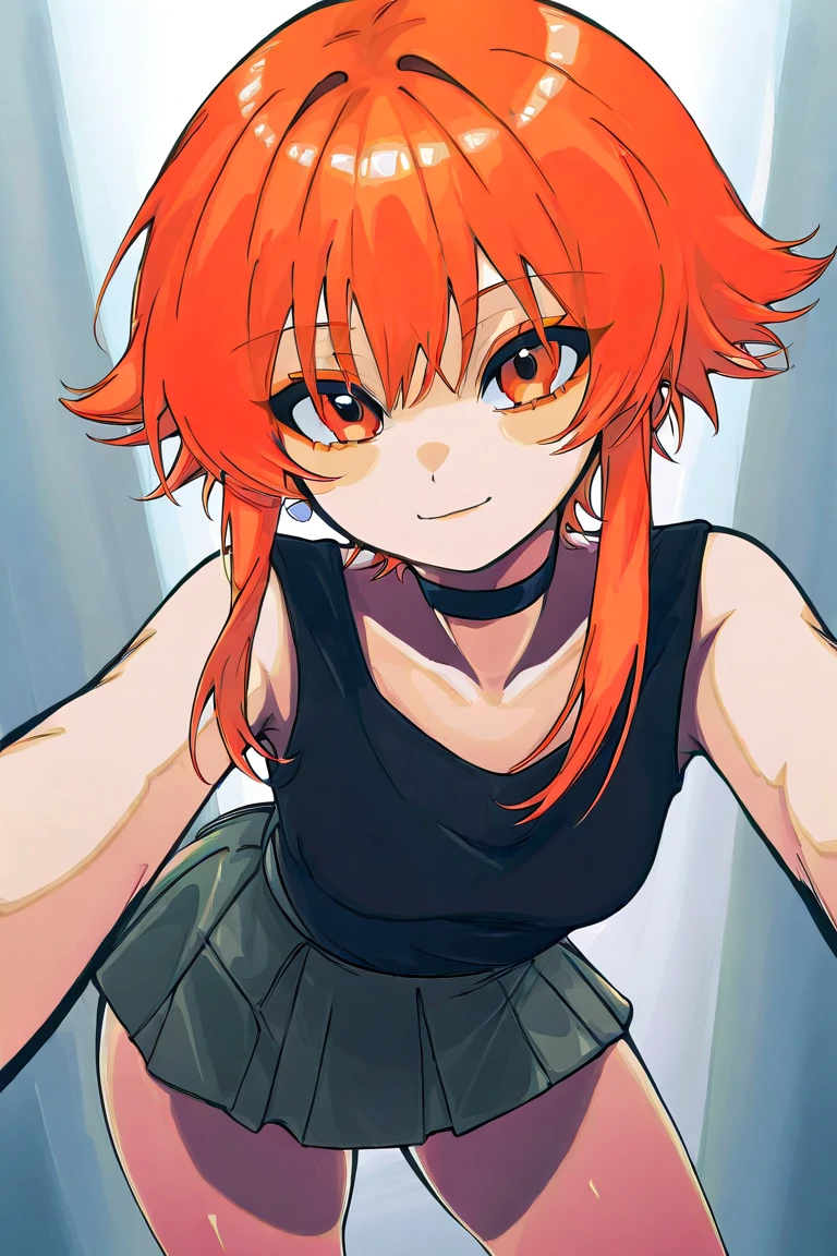 A full body image of an 1 girl named Hana Watanabe, personagem do anime "dragonball z", she is very beautiful, with medium length straight fire-colored hair with two white highlights in the front, framing your face. She has blue-green eyes and pale skin.. she is a Wiccan, she is in fighting pose. she wears a pentagram necklace. It is drawn with Akira Toryama's animation. black backdrop.