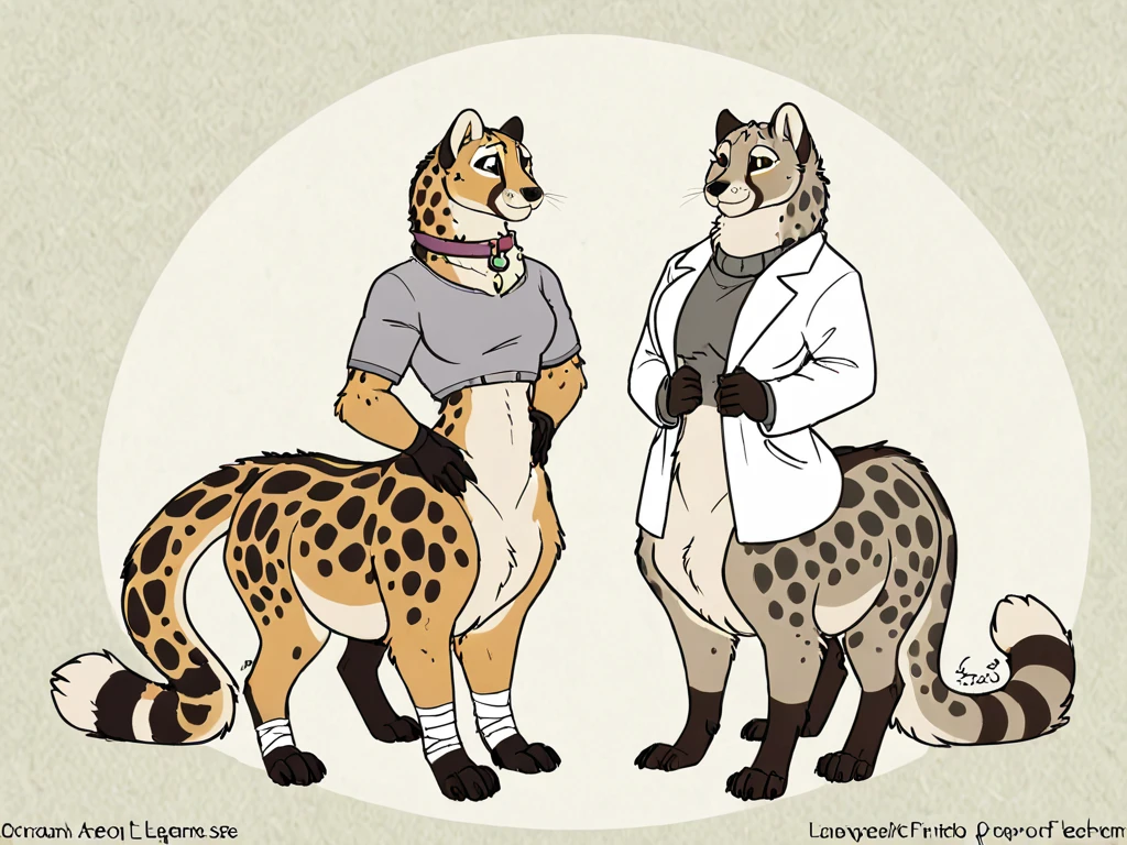 An anthropomorphic furry lion doctor with brown hair and a white lab coat female
