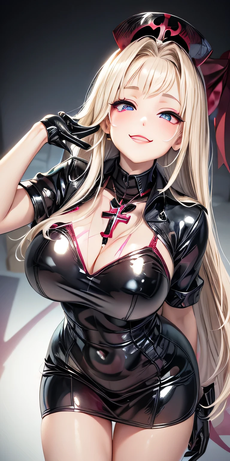 ((supermodel pose one hand on hip)) ((magnificent, majestic)) ((the most beautiful woman)) (()) (()) ((big happy smile)) ((Big blue eyes)) ((very dark eyeshadows makeup)) ((fox ears, long fox tail)) ((bright red lips)), ((very long straight blonde hair)) ((big breast:1.8)) ((slender body:1.3)) ((wear tiny string thong bottom)) ((leather jacket, stocking)) ((inside photo studio with black background, and light reflectors on her)), ((high definition:1.5) ((masterpiece:1.5))((8k:1.5)) ((Best quality:1.4)), more_details:-1, more_details:0, more_details:0.5, more_details:1, more_details:1.5, more prism, vibrant color,