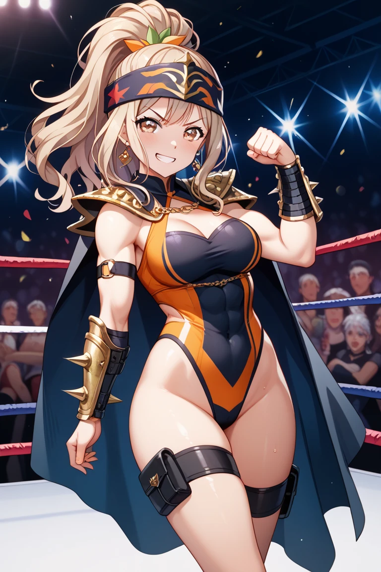 Female wrestler in gold lingerie