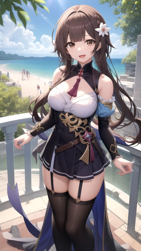 ((Tabletop, Highest quality, High resolution, , Pixel Perfect, 4K, ))), Beautiful woman,, alone, beauty、The whole body is visible、 (((Sexy Witch Cosplay), Long dark blonde wavy hair、Off-the-shoulder jacket, Dark blue flared skirt、、Mid-wave hair, bangs, Brown Hair)), ((Brown eyes, Beautiful eyelashes, Realistic eyes)), ((Detailed face, Blushing:1.2)), ((Smooth texture:0.75, Realistic texture:0.65, Realistic:1.1, Anime CG Style)), Center of chest, Dynamic Angle, Perfect body, ((,)), 、、Very embarrassing panic smile, 、Beautiful coast、Sleeping on the beach、(The wind flipped up her skirt, Showing cleavage、、、、Show me your ass、pink floral lace panties、)、Angle from below
