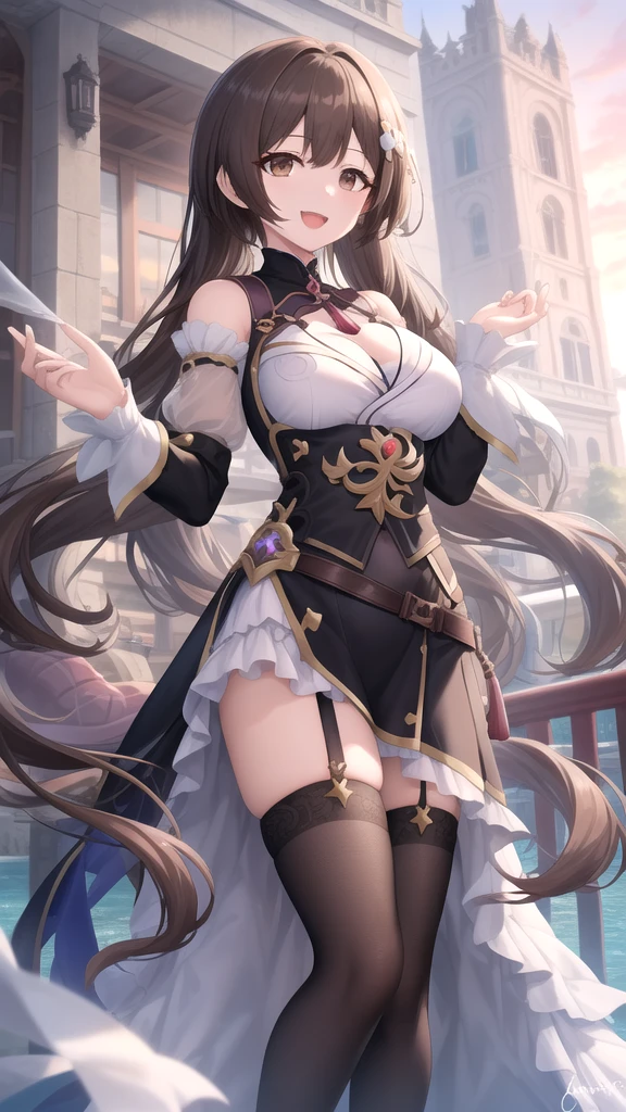 ((Top quality)), (超A high resolution), (Ultra-detailed), (Anatomically correct), (Limbs), (Full Finger), (Precise fingertip detailing), (Intricate iris detail,Pupil depth and three-dimensional effect:1.0), (8K), ((((Perfect Anatomy, Highly detailed skin)))),
1 girl, Kogane Tsukioka, Tsukioka Koi Bell, B93, 19 years old,
Shiny skin, Large Breasts:0.5, Take in the view, ((highest quality,8k,T masterpiece:1.3)), Sharp focus on the chest:1.2, Pretty woman with perfect figure:1.4, (((Large Breastsの谷間))), (信じられないほどLarge Breasts:1.5), Brown Hair、Shortcuts, (Big Hips), smile,
(Very short skirt:1.4) ((Priestessess:1.3, Long sleeve,dress,Knee socks, White Hat, Thigh-high boots, Wide sleeves, white Knee socks)) (Day:1.7),