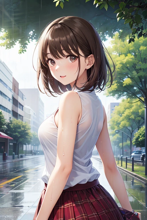 One Woman, alone, middle aged, Beautiful woman、I could see the whole body、 ((short hair)), ((Brown eyes, Beautiful eyelashes, Realistic eyes)), ((Detailed face, blush:1.2)), ((Smooth texture:0.75, Realistic texture:0.65, Realistic:1.1, Anime CG style)), Glamorous Body, Big Breasts, Dynamic Angle, Perfect body, ((Purple transparent blouse, Red mini skirt))、(Hotel stairs)、the wind is strong、(Very embarrassing panic smile)、looked back、I can see her ass sticking out in front of me....、Angle looking up from the bottom of the stairs、 (((I can see your whole ass、Pink floral panties)))、((Tabletop, Highest quality, High resolution, Pixel Perfect, 4K,))),