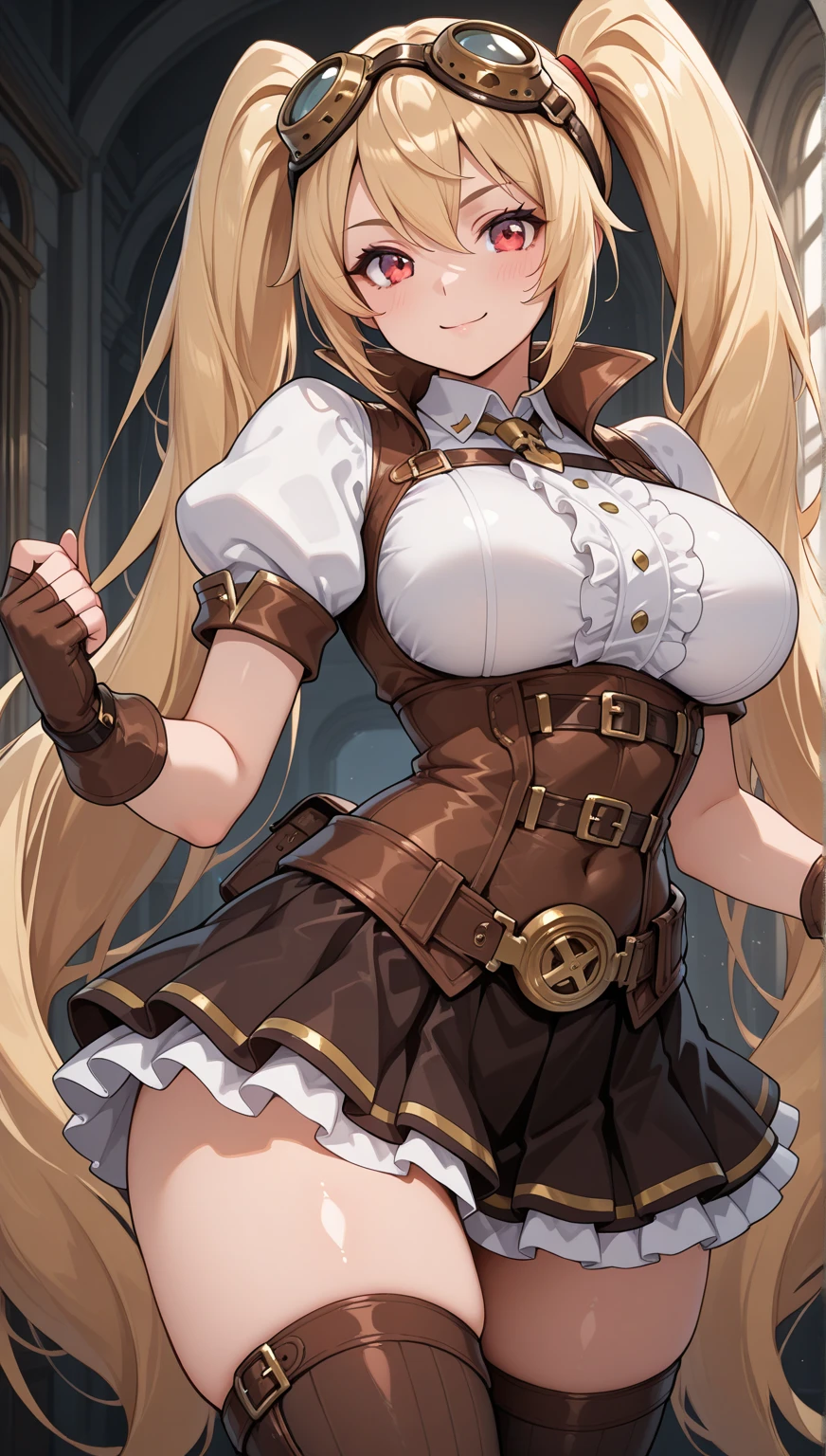 a beautiful young woman in a , doing an Ojigi bow while holding her skirt, adventurous expression, large bust, highly detailed, 8k, photorealistic, masterpiece, dynamic pose, natural lighting, warm color tones, intricate clothing textures, storytelling, elegant, graceful