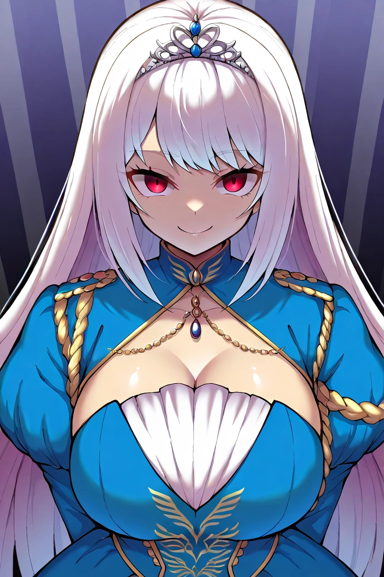 1girl, anime, cute girl, blank background, white background, fantasy, detailed dark fantasy dress with highlights, beautiful face, beautiful eyes, dark colors, silver hair, medium breasts, slight cleavage, beautiful skin, cute, breast curtains, extremely delicate and beautiful, (beautiful detailed face:1.0), (detailed deep eyes), symmetrical breasts, deep eyes, shiny skin, portrait, slender waist, hips wider than shoulders, thighs, young girl, expressionless