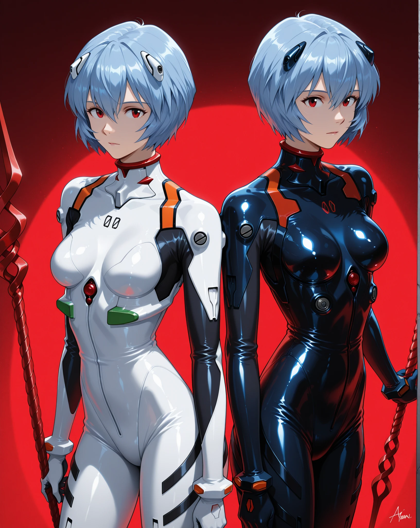masutepiece,NSFW,((Whole body:1.1))))), (Realistic),Photore, Best Quality, 1 female,(tall)),ear covers,(((Rei Ayanami, Plug set 00)))), ((((Red Eyes,Beautiful face, Beautiful eyes))), (Cute face)), Moist eyes, Face,Detal Face, Detail lips, Detail Eyes, (long eyelashes), Double eyelids, (Seductive smile), ( (Gentle eyes, Fleeting expression)),(Rubber set with intense metallic luster and smooth surface), (((((Sexy Skinny Metallic Gloss Rubber Set)))), (Thick black lines)))), from the bottom, (Upright), (Carmelte), (Smooth body lines)), Light Shorthair, (((pale thin eyebrows)), Beautiful hair, (large round chest), The small logo pattern on the chest is zero, mechasuit, elongated waist, White skin, (Turning Pose), ((nigh sky, Spaceship)), (Face and eye details: 1.1), feeling of solitude, blush, (Shy)), Very delicate and beautiful girl, The small logo pattern on the chest is zero, Standing, (((Closed position of the legs)), (TO8 Contrast Style), A small egg-shaped psychosensory device on the side of the head